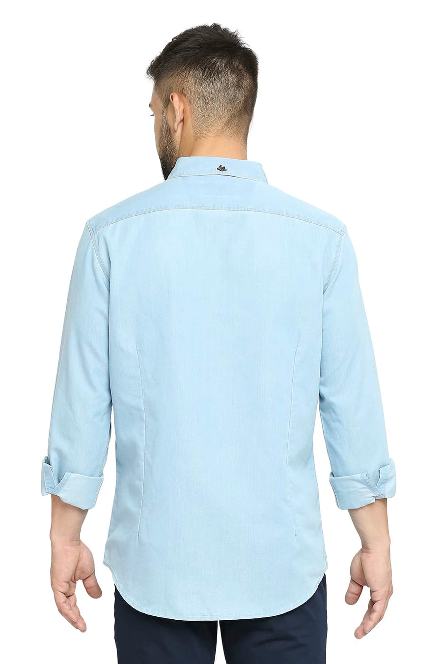 BASICS SLIM FIT AORIATIC BLUE COTTON POLYESTER INDIGO SHIRT