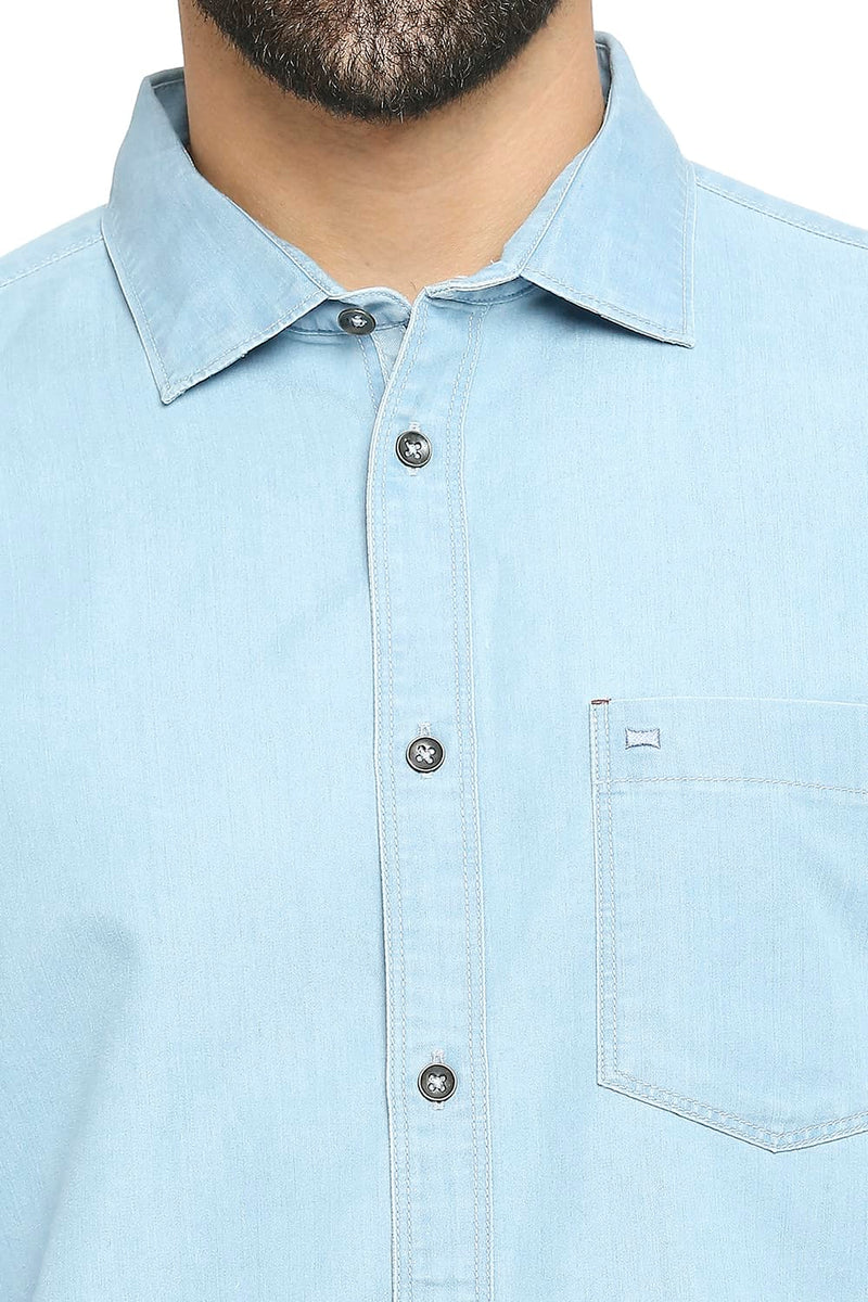 BASICS SLIM FIT COTTON POLYESTER INDIGO SHIRT