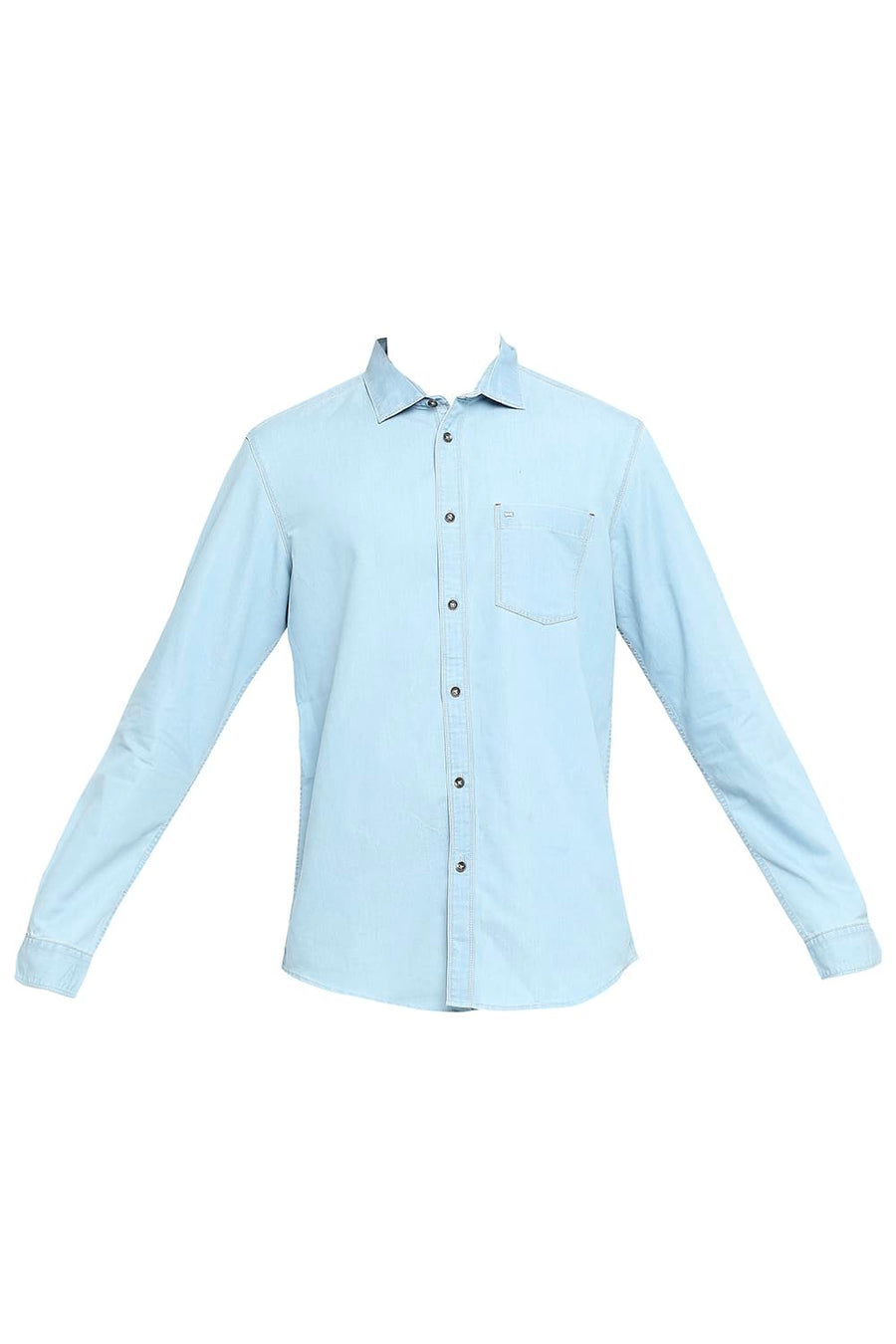 BASICS SLIM FIT AORIATIC BLUE COTTON POLYESTER INDIGO SHIRT