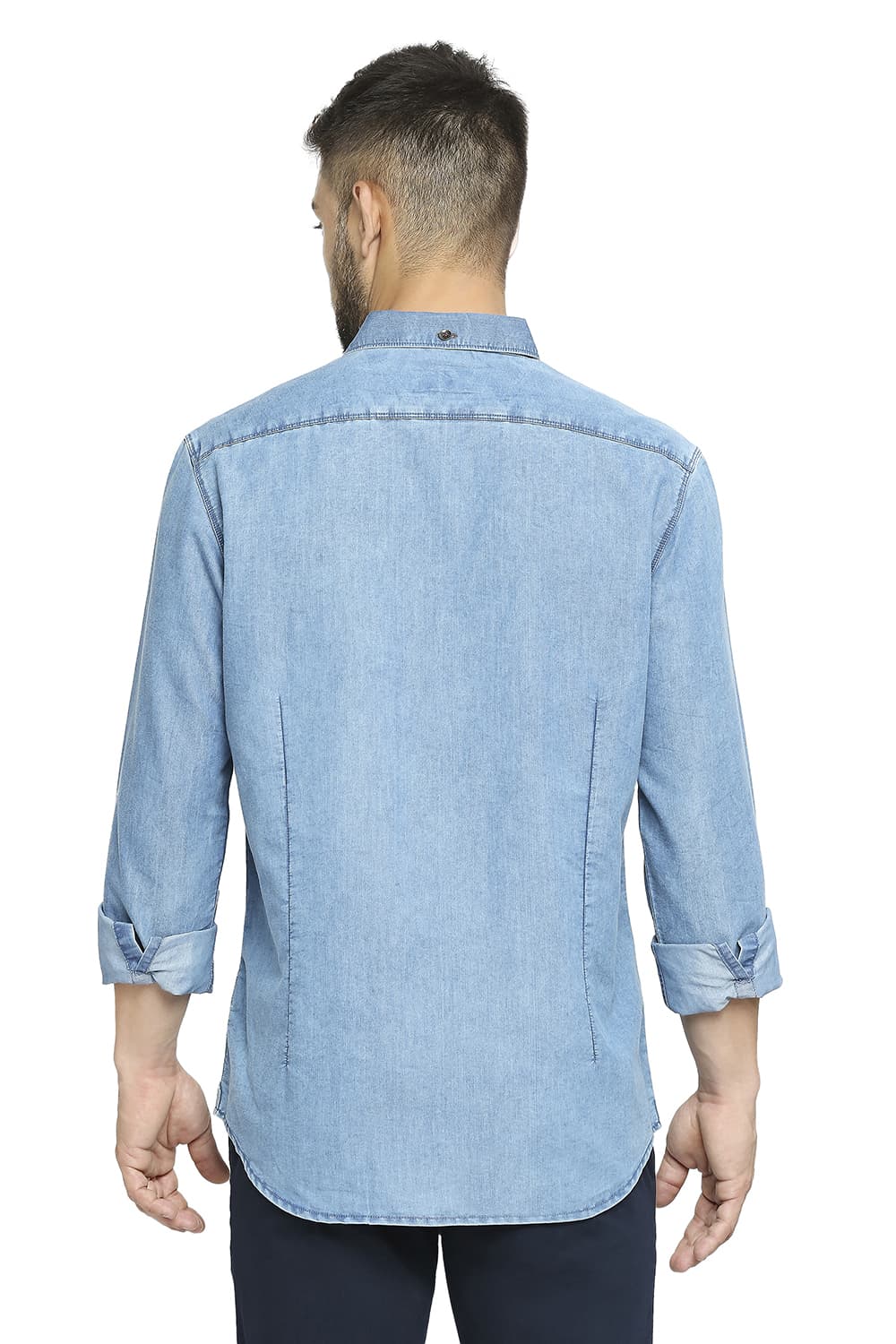 BASICS SLIM FIT COTTON POLYESTER INDIGO SHIRT