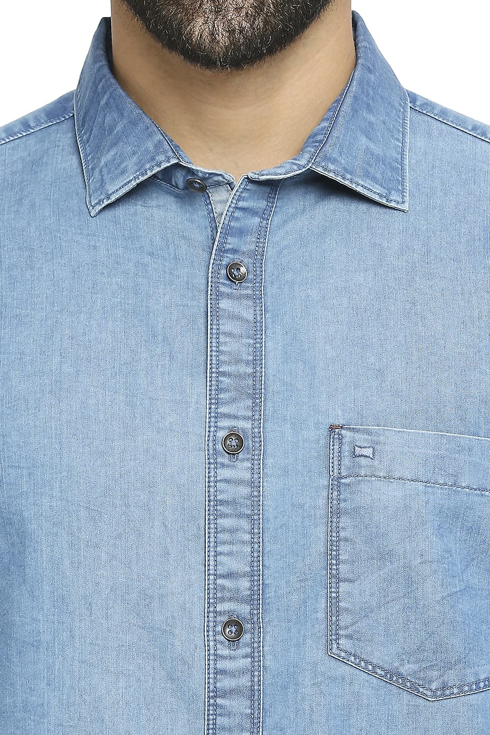 BASICS SLIM FIT COTTON POLYESTER INDIGO SHIRT