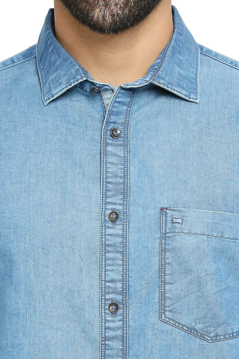 BASICS SLIM FIT COTTON POLYESTER INDIGO SHIRT