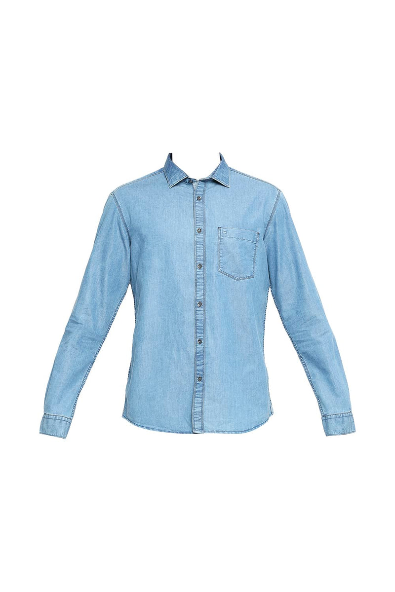 BASICS SLIM FIT COTTON POLYESTER INDIGO SHIRT