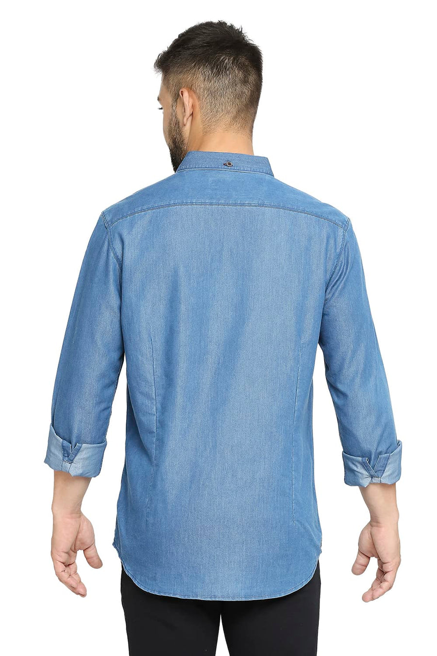 BASICS SLIM FIT COPEN BLUE COTTON POLYESTER INDIGO SHIRT