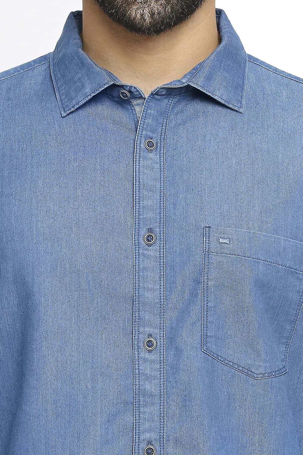 BASICS SLIM FIT COTTON POLYESTER INDIGO SHIRT