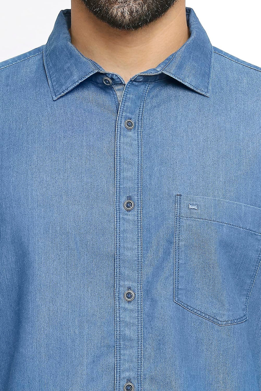 BASICS SLIM FIT COPEN BLUE COTTON POLYESTER INDIGO SHIRT