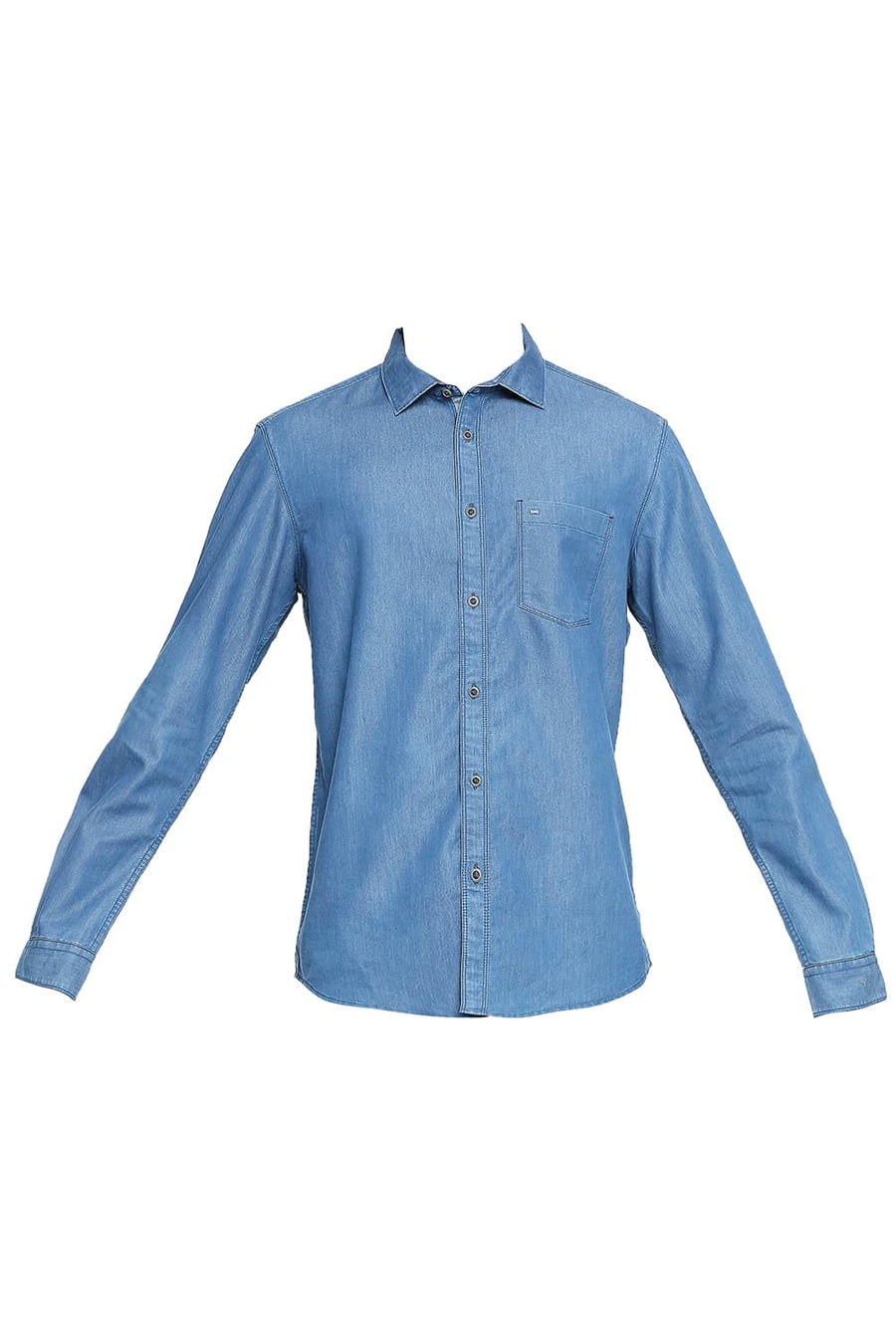 BASICS SLIM FIT COPEN BLUE COTTON POLYESTER INDIGO SHIRT
