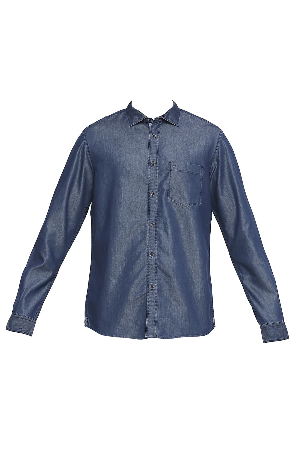 BASICS SLIM FIT COTTON POLYESTER INDIGO SHIRT