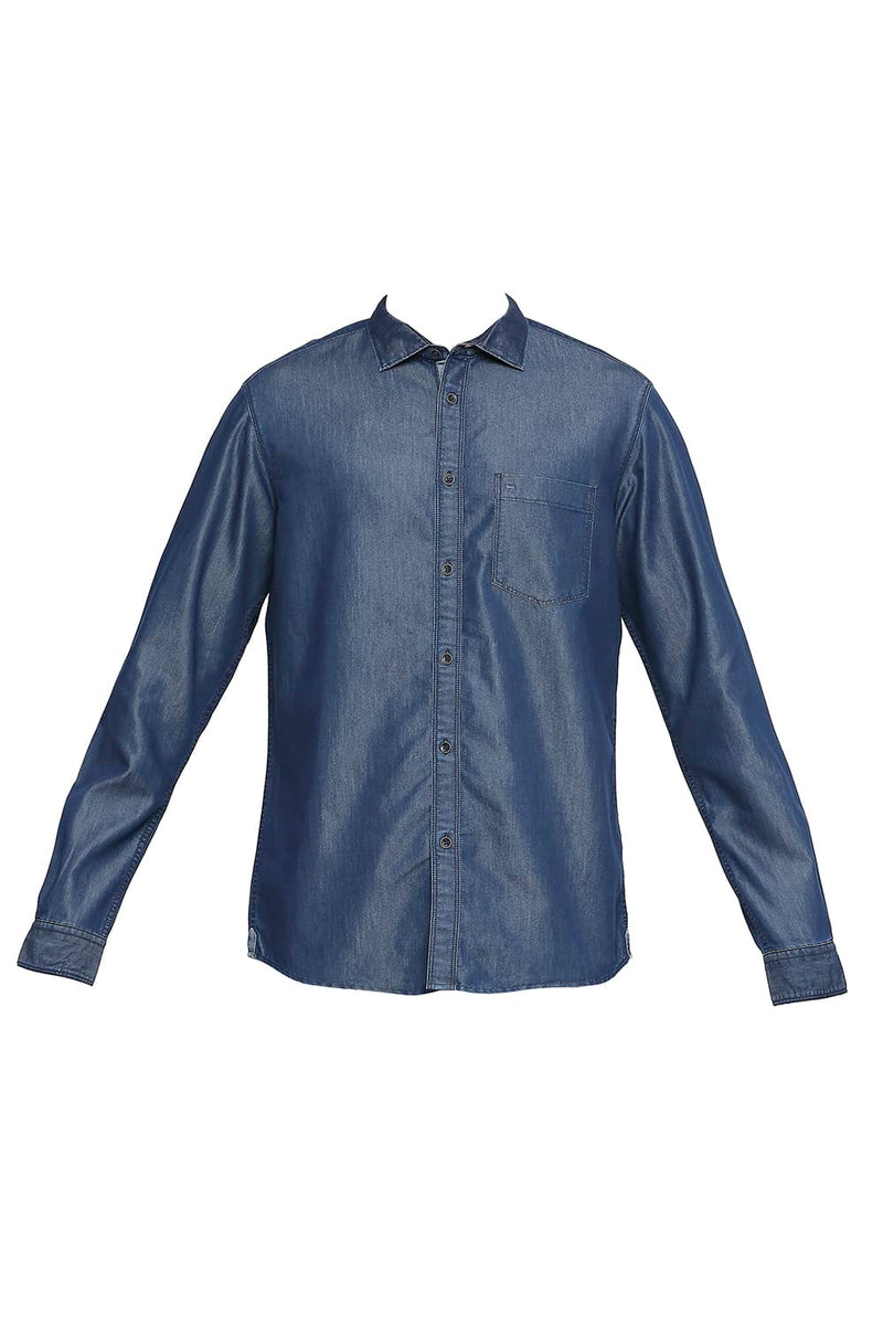 BASICS SLIM FIT COTTON POLYESTER INDIGO SHIRT