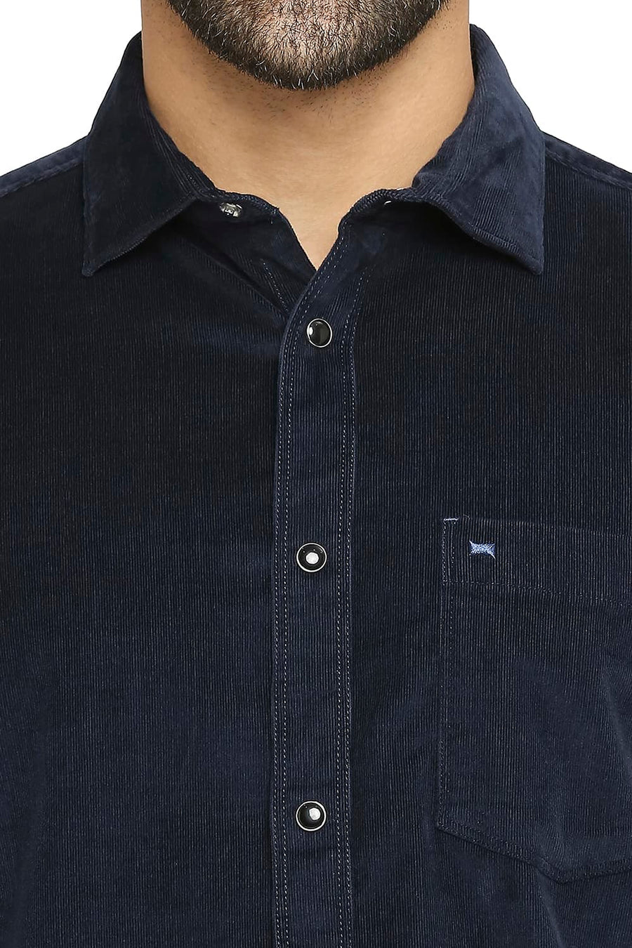 BASICS SLIM FIT SPACE NAVY COTTON CORDUORY STRETCH SHIRT
