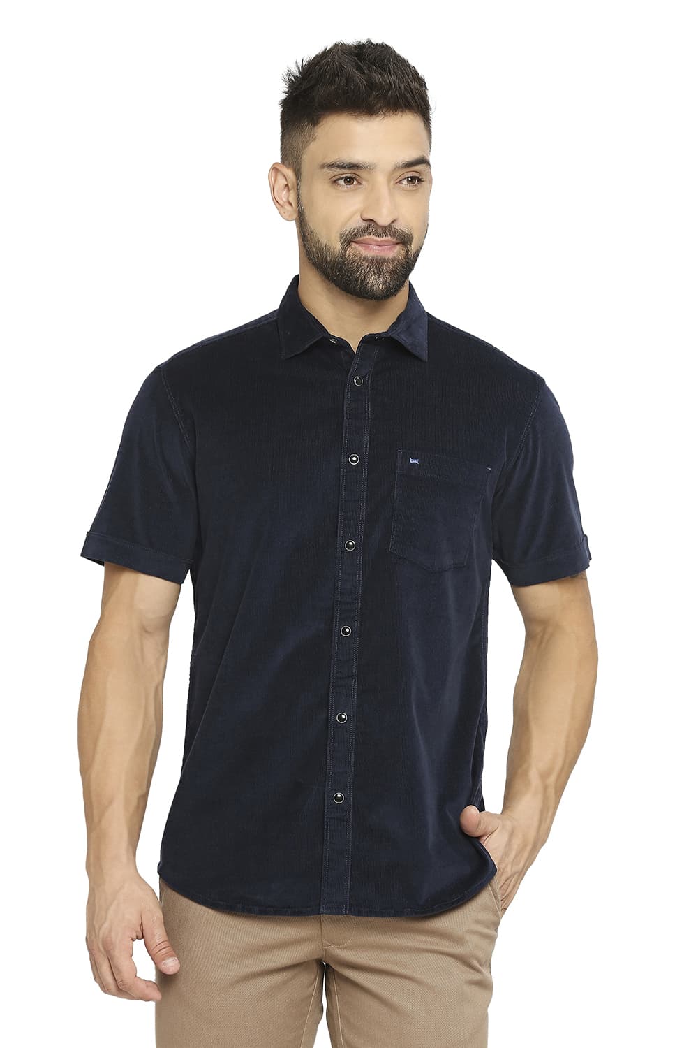 BASICS SLIM FIT COTTON CORDUORY STRETCH SHIRT