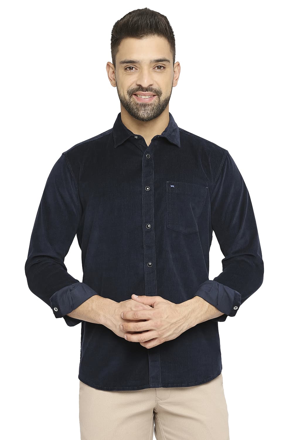 BASICS SLIM FIT COTTON CORDUORY STRETCH SHIRT