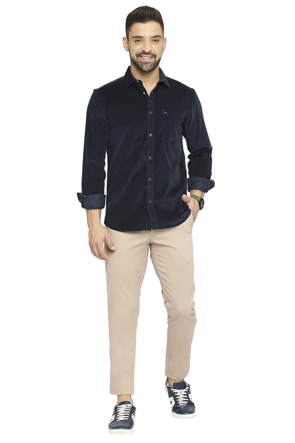 BASICS SLIM FIT COTTON CORDUORY STRETCH SHIRT