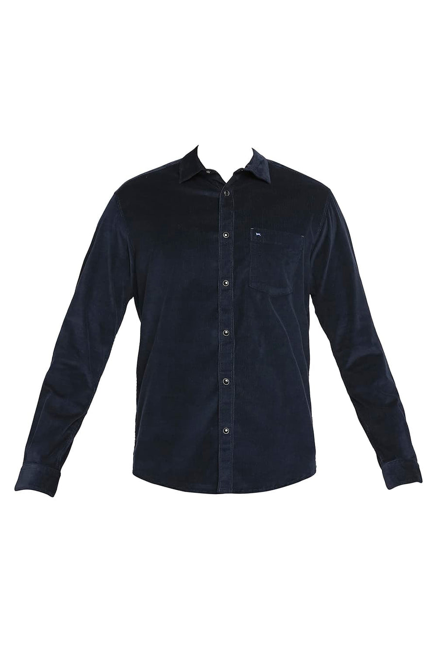 BASICS SLIM FIT SPACE NAVY COTTON CORDUORY STRETCH SHIRT