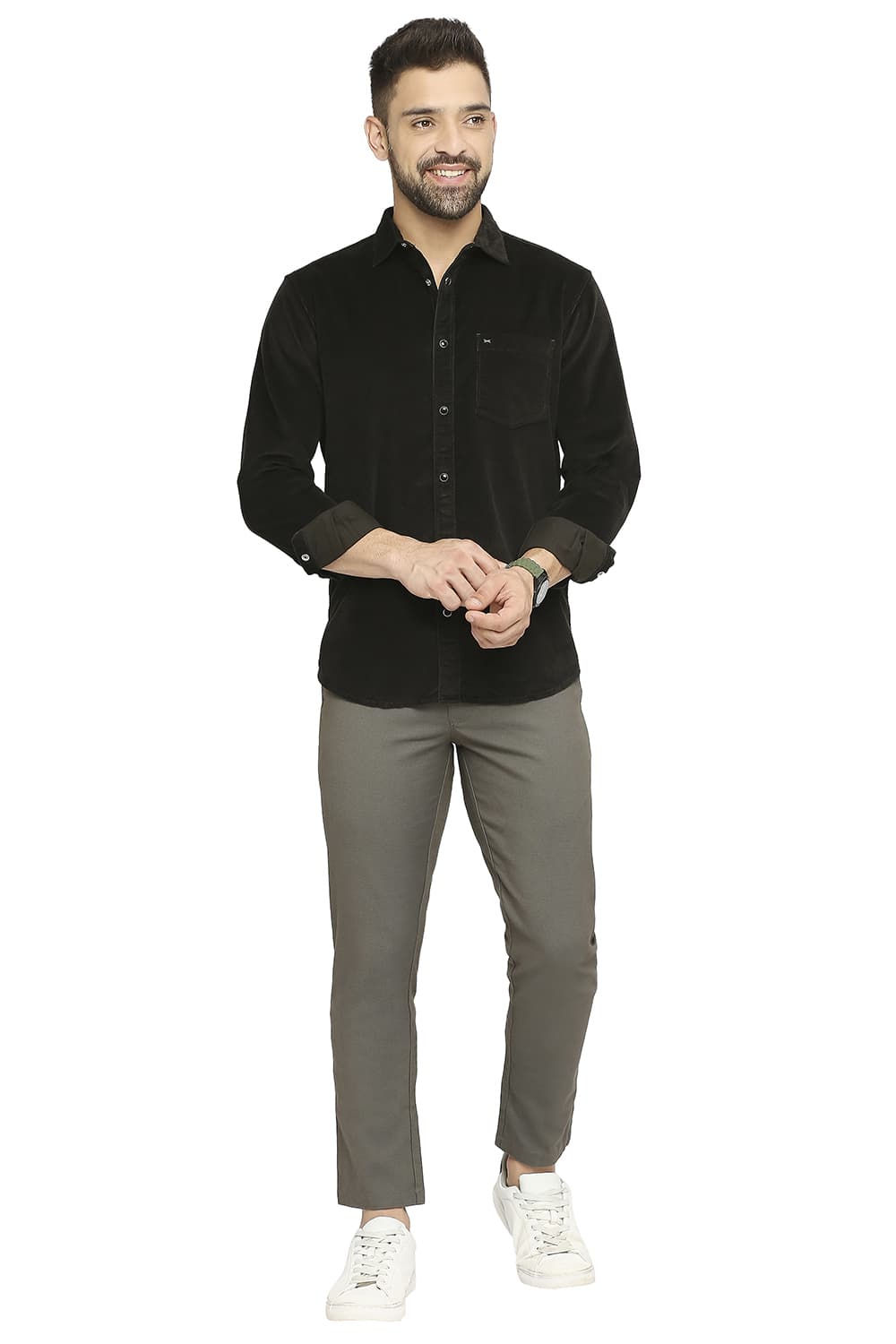 BASICS SLIM FIT COTTON CORDUORY STRETCH SHIRT