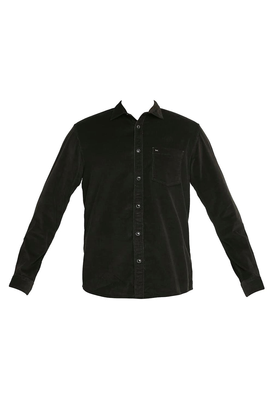 BASICS SLIM FIT DUFFEL GREEN COTTON CORDUORY STRETCH SHIRT