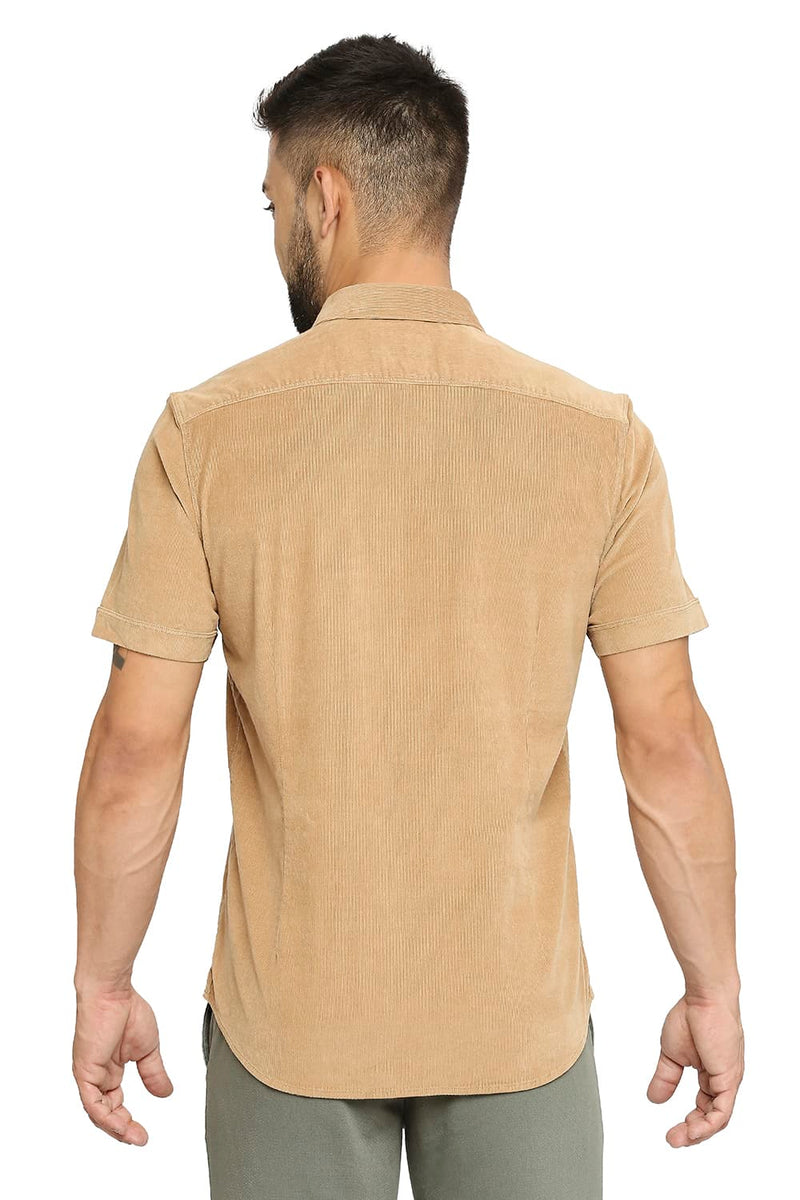 BASICS SLIM FIT COTTON CORDUORY STRETCH HALFSLEEVES SHIRT