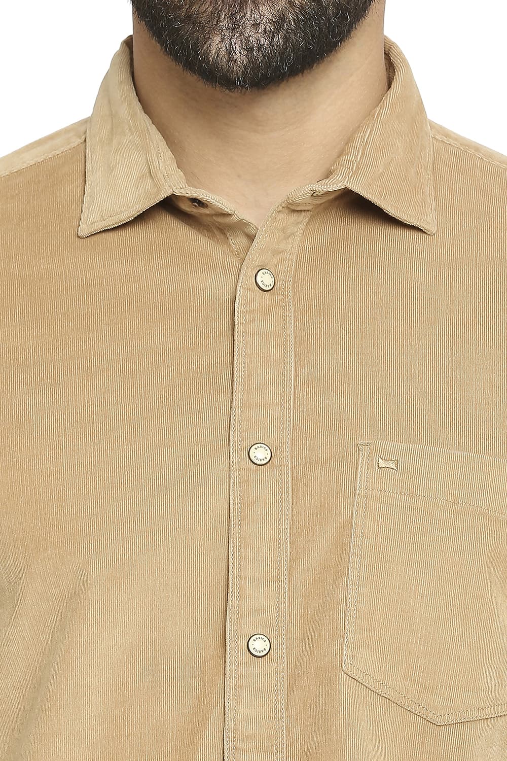 BASICS SLIM FIT COTTON CORDUORY STRETCH SHIRT