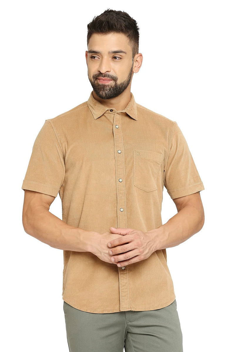 BASICS SLIM FIT COTTON CORDUORY STRETCH HALFSLEEVES SHIRT