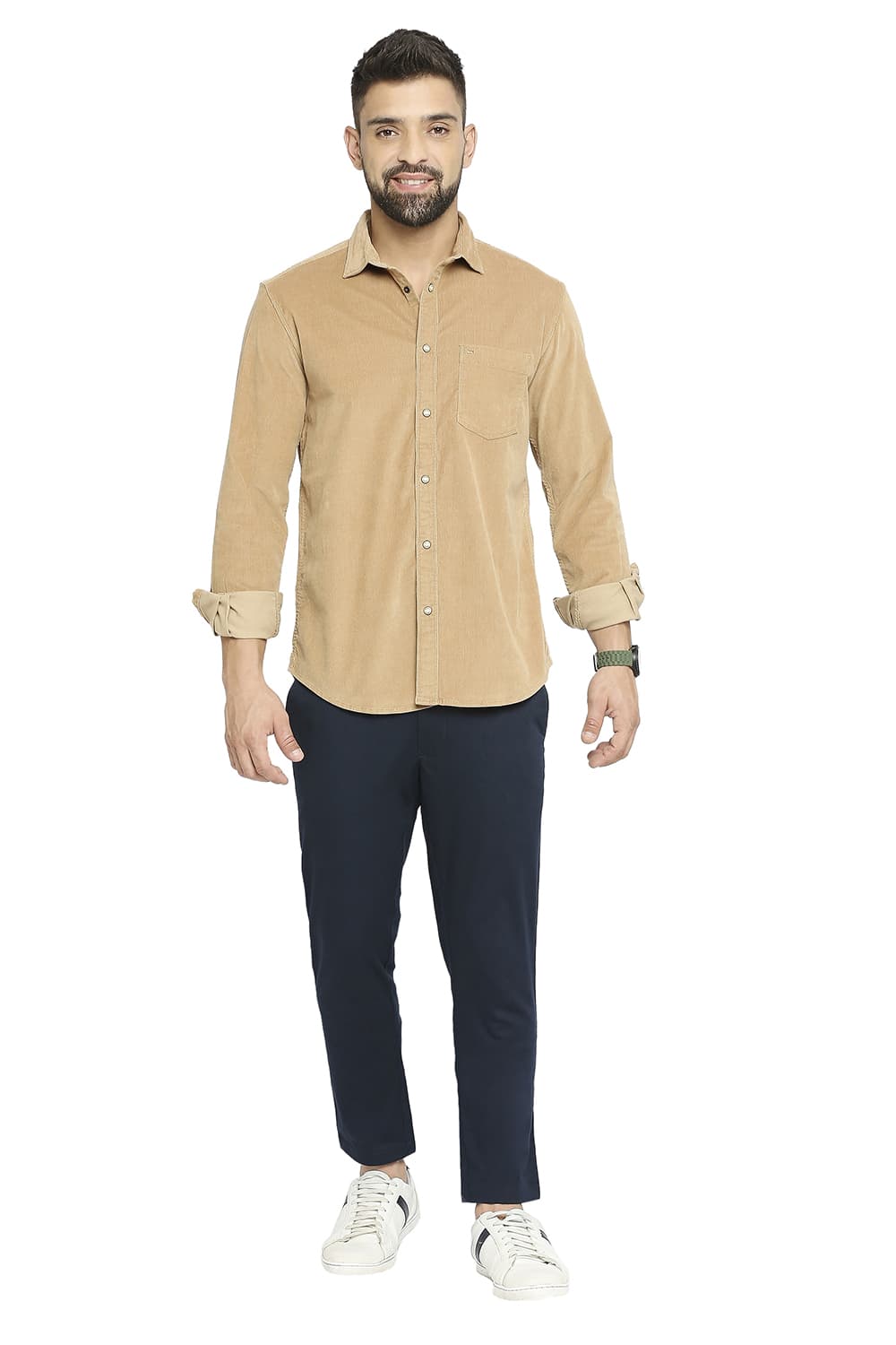 BASICS SLIM FIT COTTON CORDUORY STRETCH SHIRT