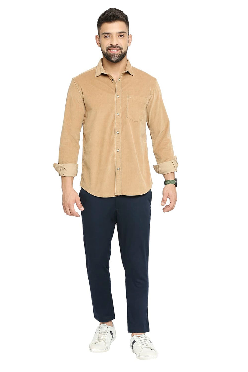 BASICS SLIM FIT COTTON CORDUORY STRETCH SHIRT