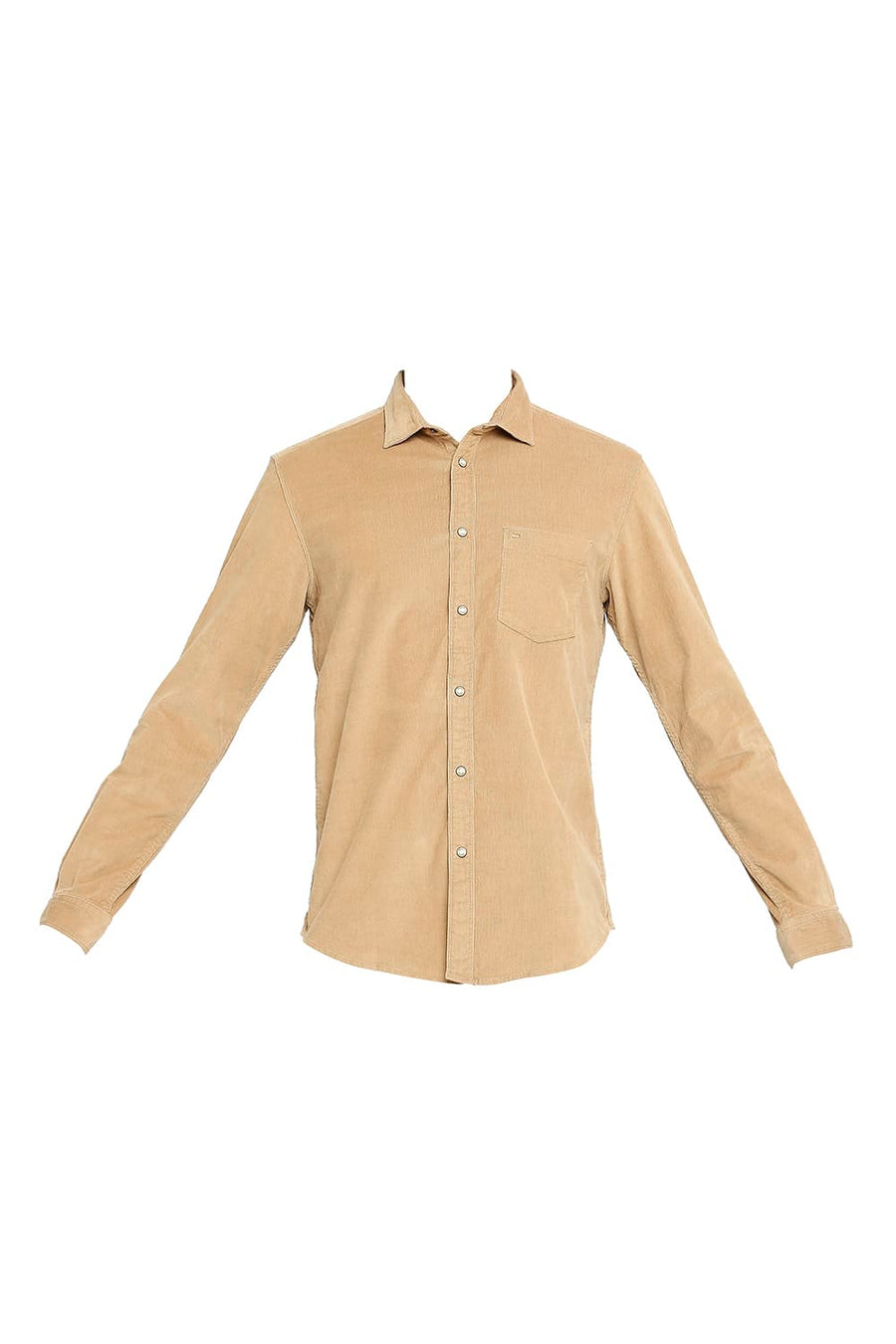 BASICS SLIM FIT BEIGE LARK COTTON CORDUORY STRETCH SHIRT