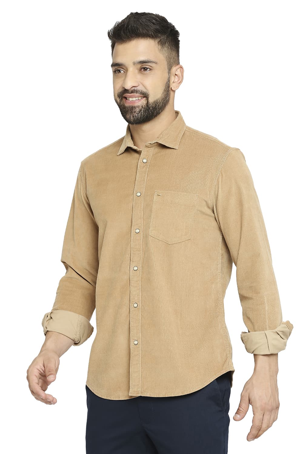 BASICS SLIM FIT COTTON CORDUORY STRETCH SHIRT