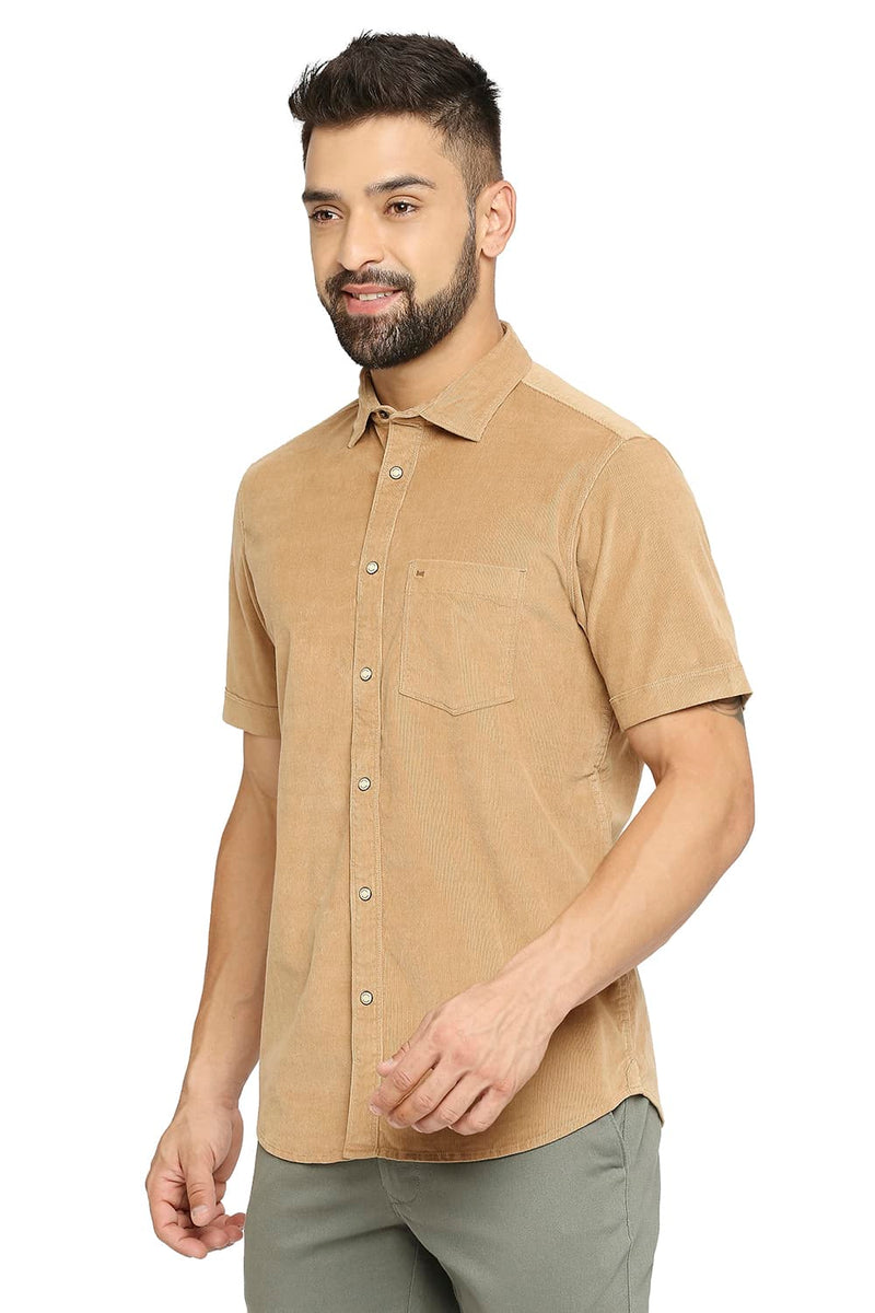 BASICS SLIM FIT COTTON CORDUORY STRETCH HALFSLEEVES SHIRT