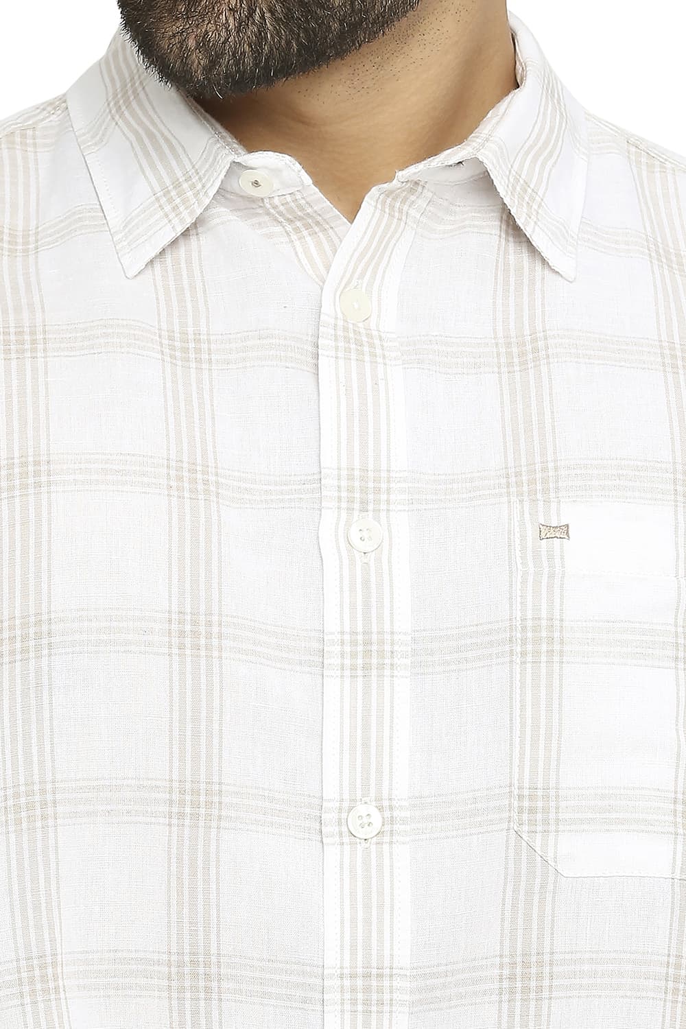 BASICS SLIM FIT COTTON LINEN CHECKS SHIRT