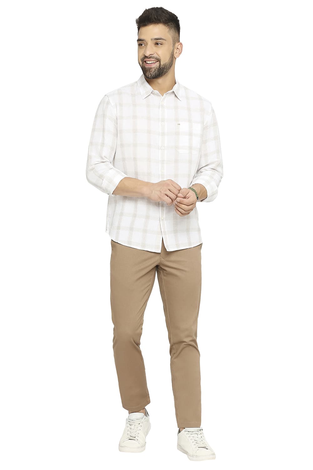 BASICS SLIM FIT COTTON LINEN CHECKS SHIRT