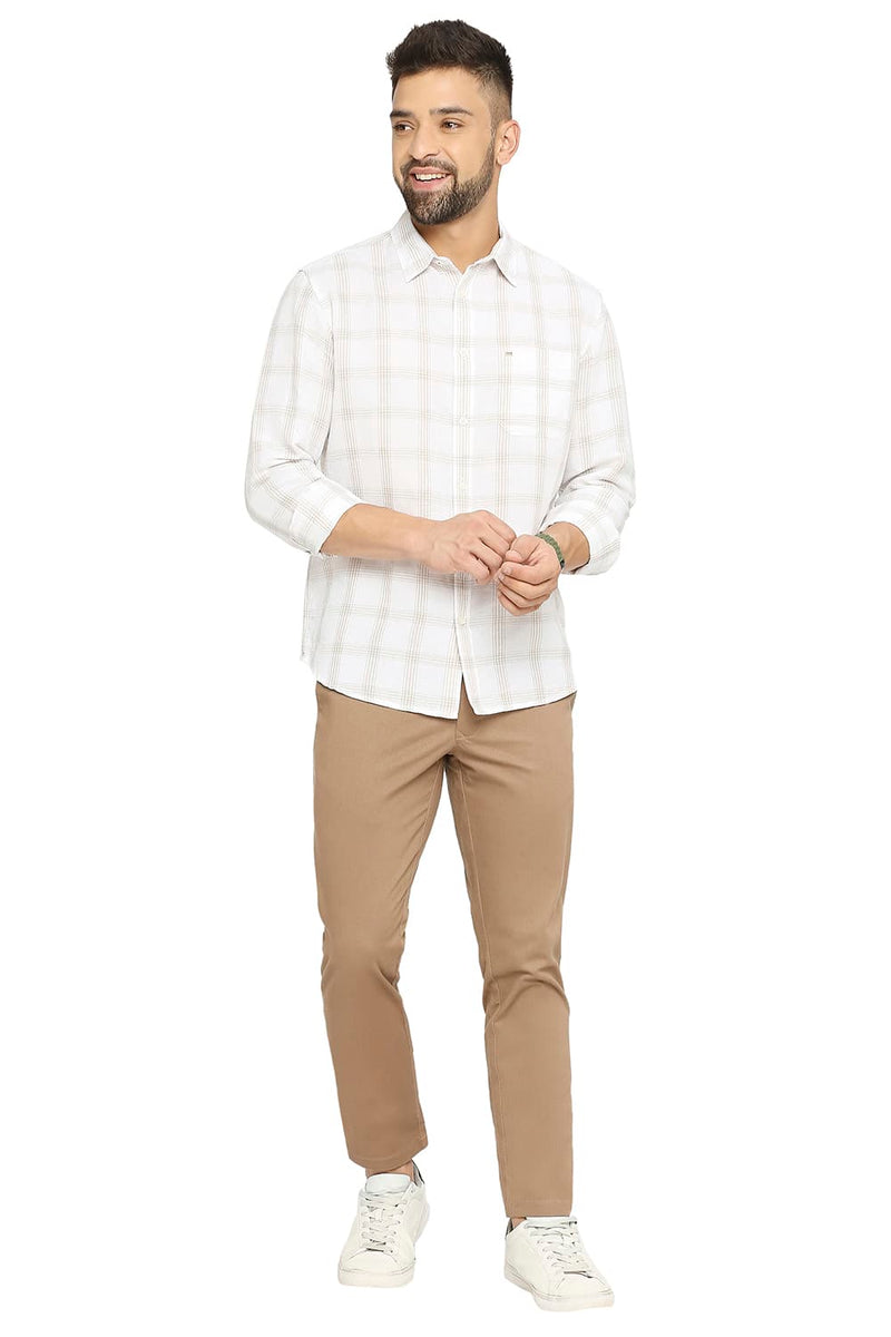 BASICS SLIM FIT COTTON LINEN CHECKS SHIRT