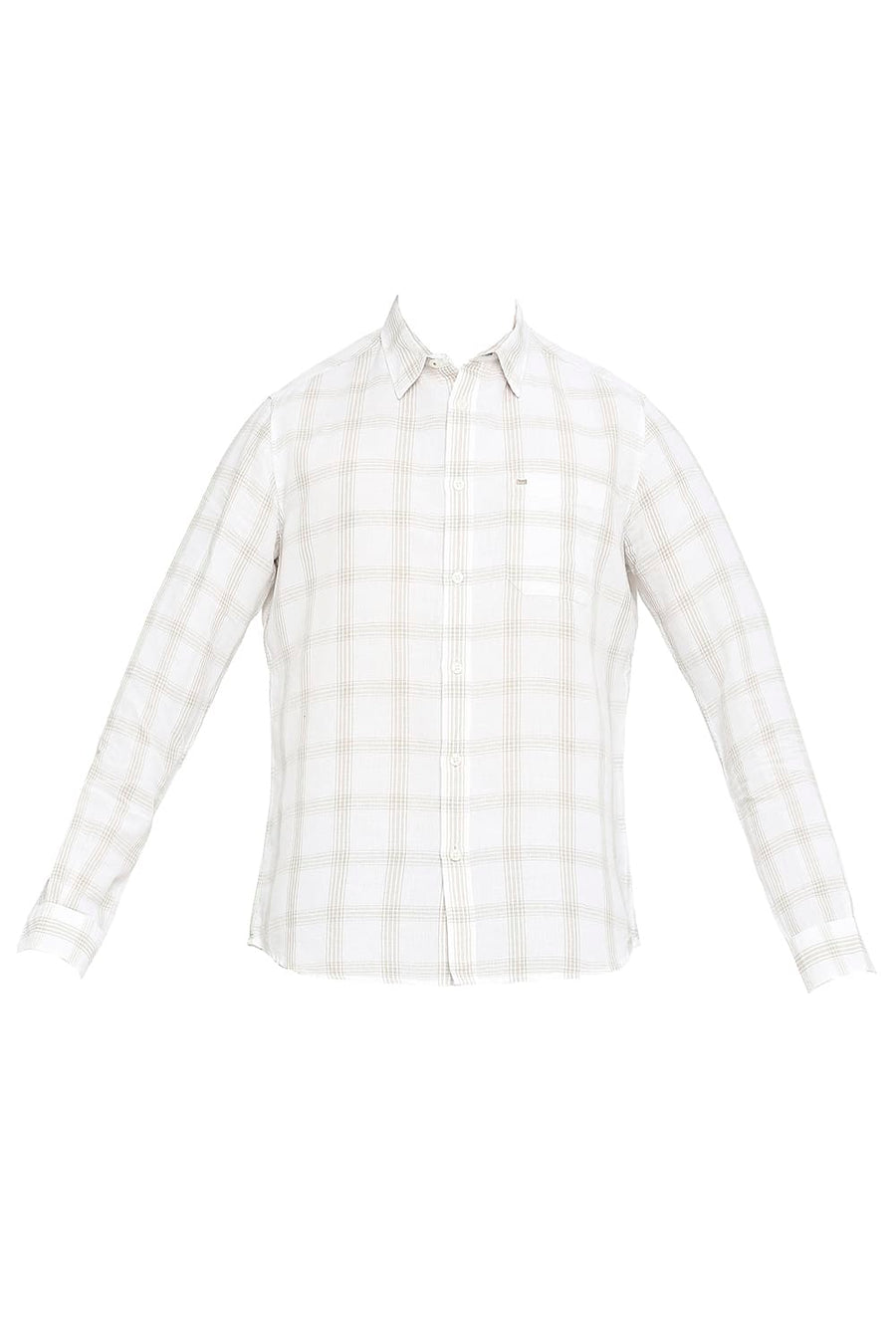 BASICS SLIM FIT BRIGHT WHITE COTTON LINEN CHECKS SHIRT