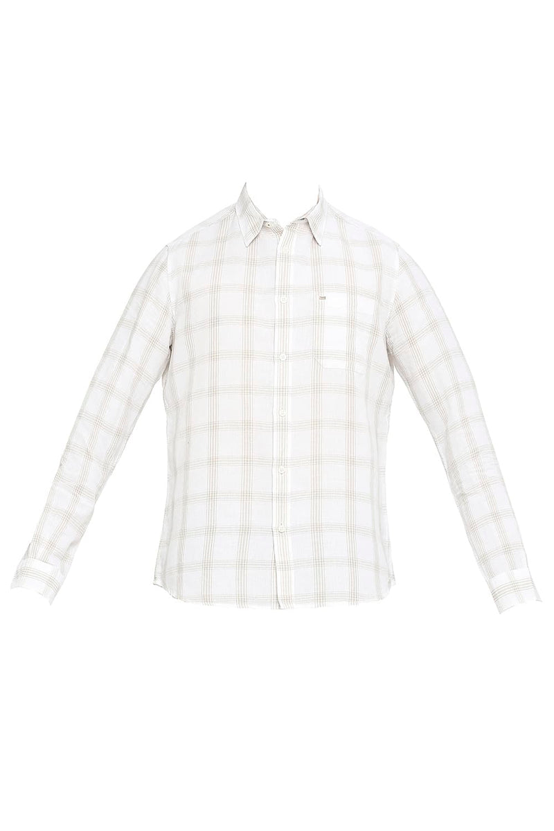 BASICS SLIM FIT COTTON LINEN CHECKS SHIRT