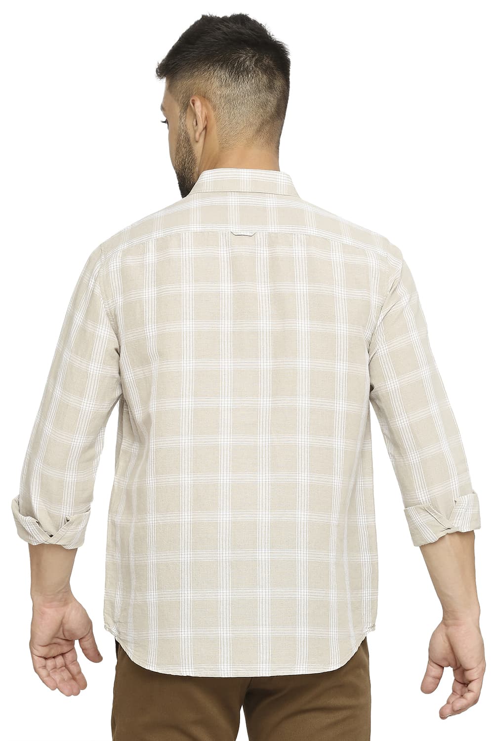 BASICS SLIM FIT COTTON LINEN CHECKS SHIRT