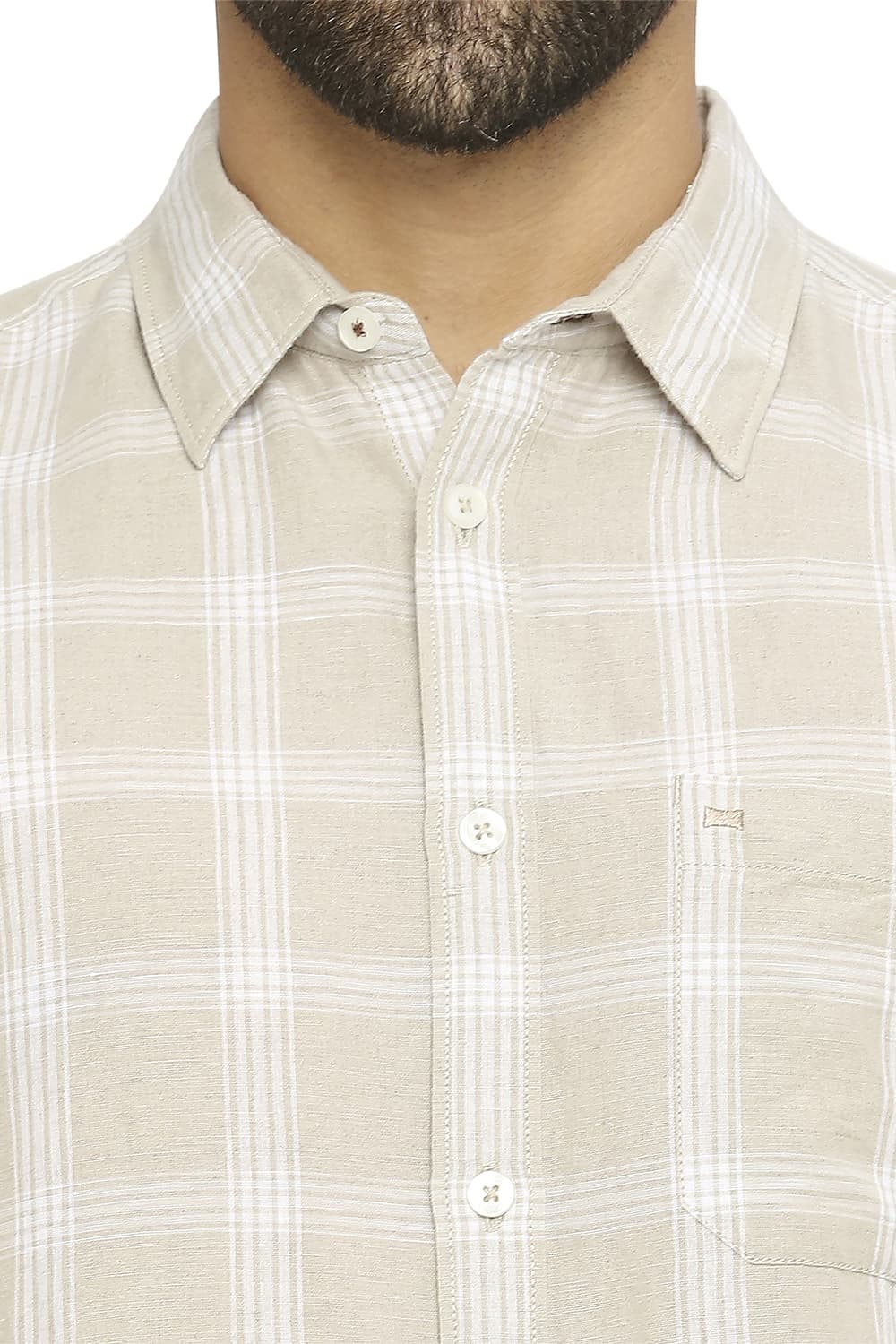 BASICS SLIM FIT COTTON LINEN CHECKS SHIRT