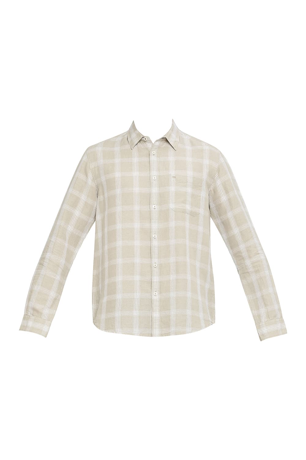 BASICS SLIM FIT COTTON LINEN CHECKS SHIRT