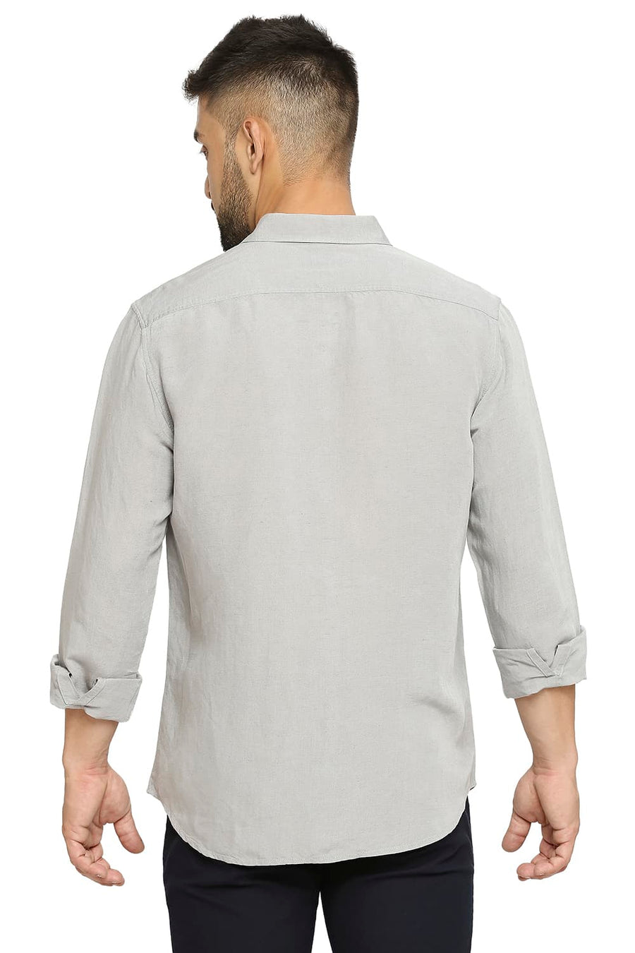 BASICS SLIM FIT STEEL GREY LINEN VISCOSE SHIRT