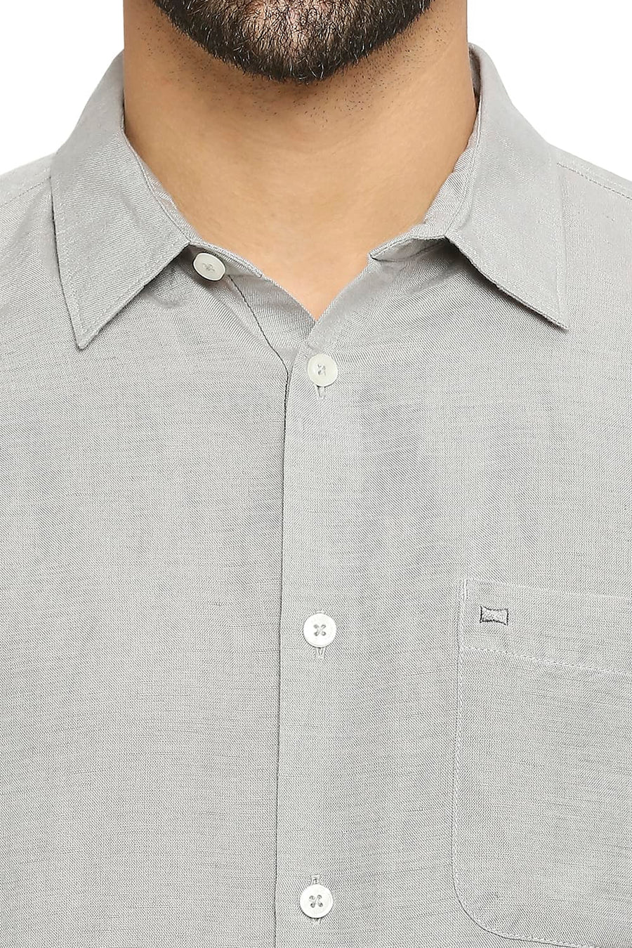 BASICS SLIM FIT STEEL GREY LINEN VISCOSE SHIRT