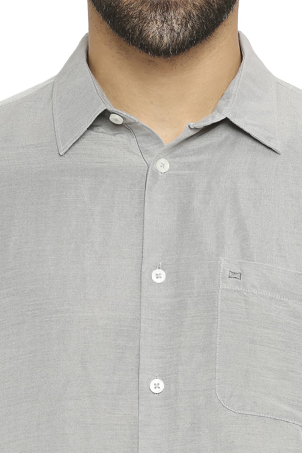 BASICS SLIM FIT LINEN VISCOSE HALFSLEEVES SHIRT