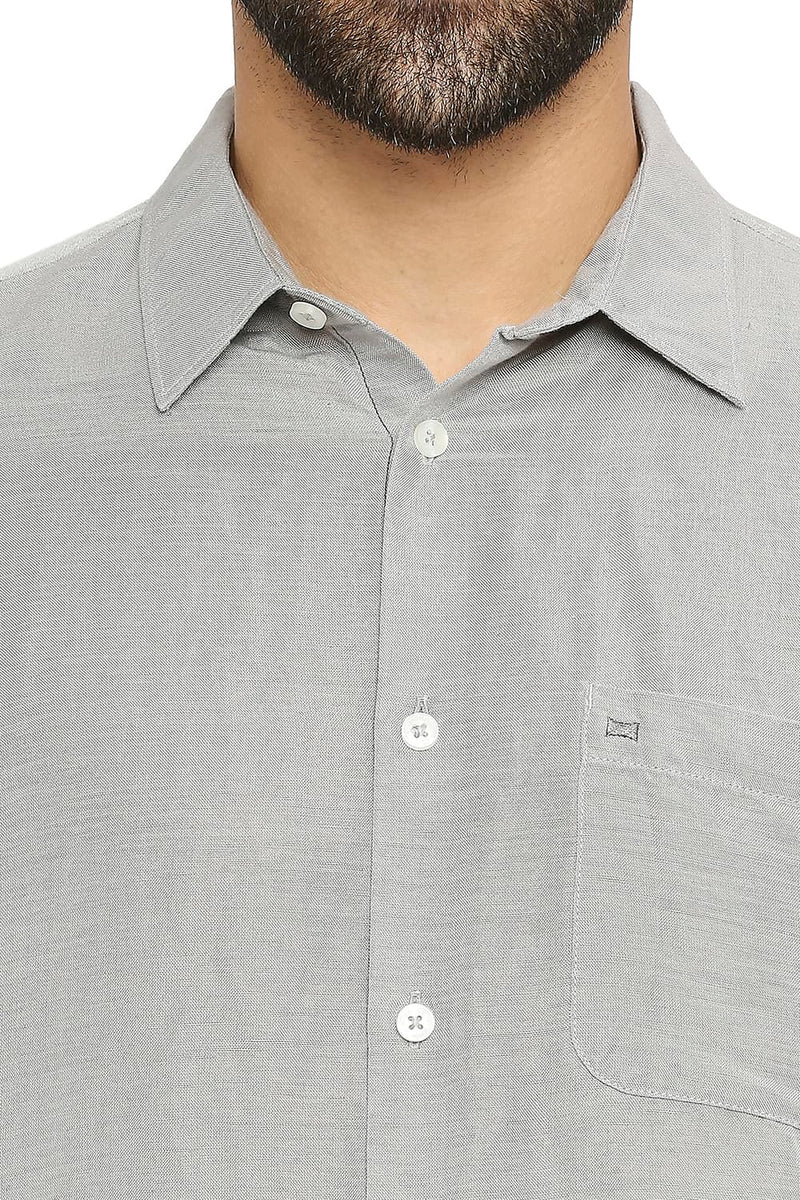 BASICS SLIM FIT LINEN VISCOSE HALFSLEEVES SHIRT