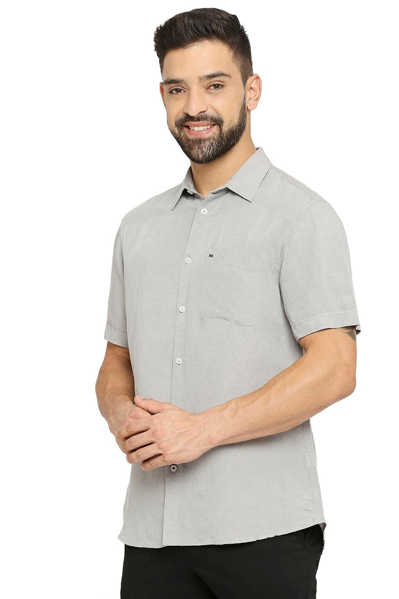 BASICS SLIM FIT LINEN VISCOSE HALFSLEEVES SHIRT