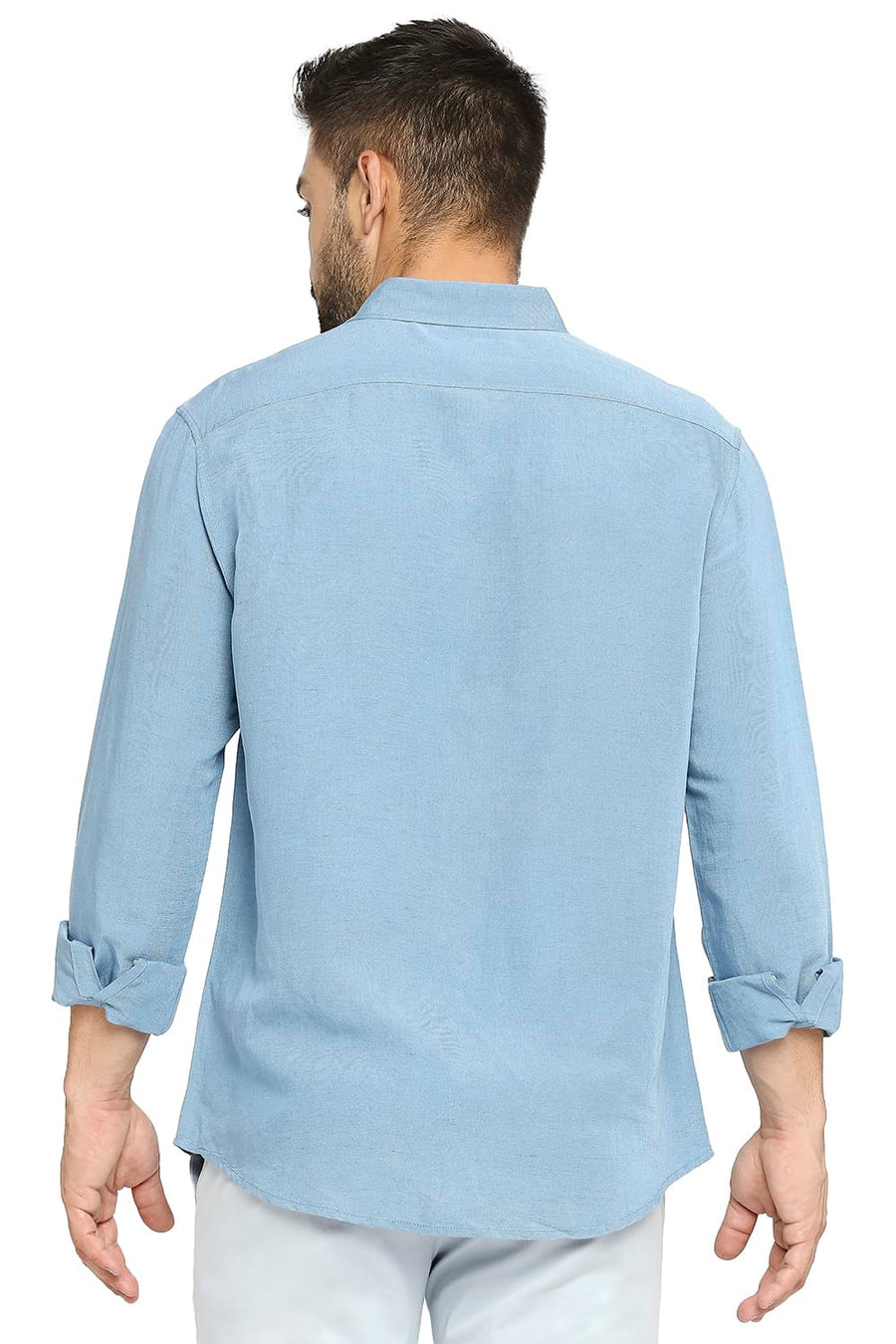 BASICS SLIM FIT MOON BLUE LINEN VISCOSE SHIRT