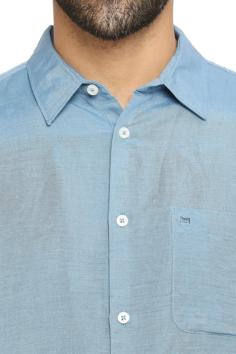 BASICS SLIM FIT MOON BLUE LINEN VISCOSE SHIRT