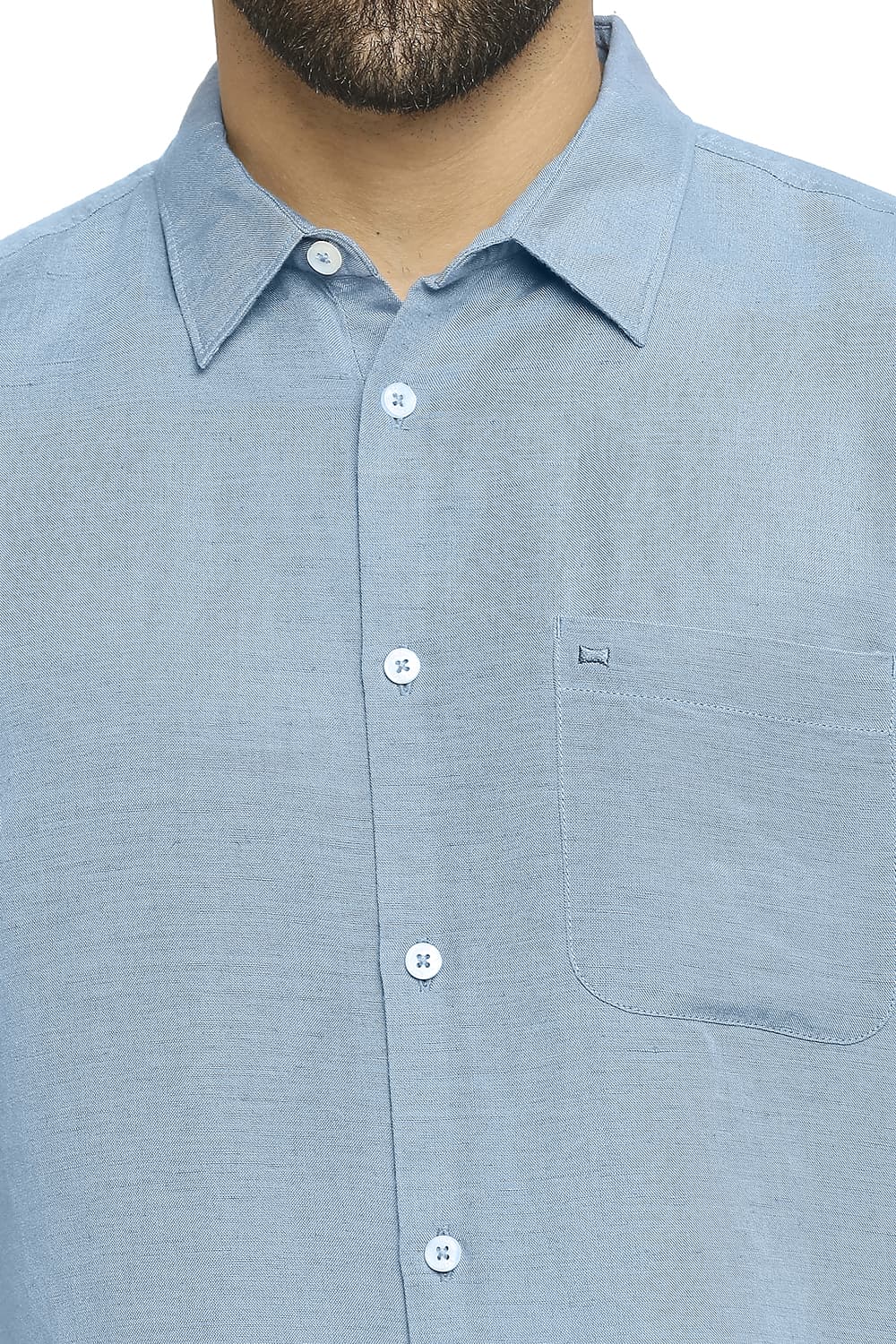 BASICS SLIM FIT LINEN VISCOSE HALFSLEEVES SHIRT