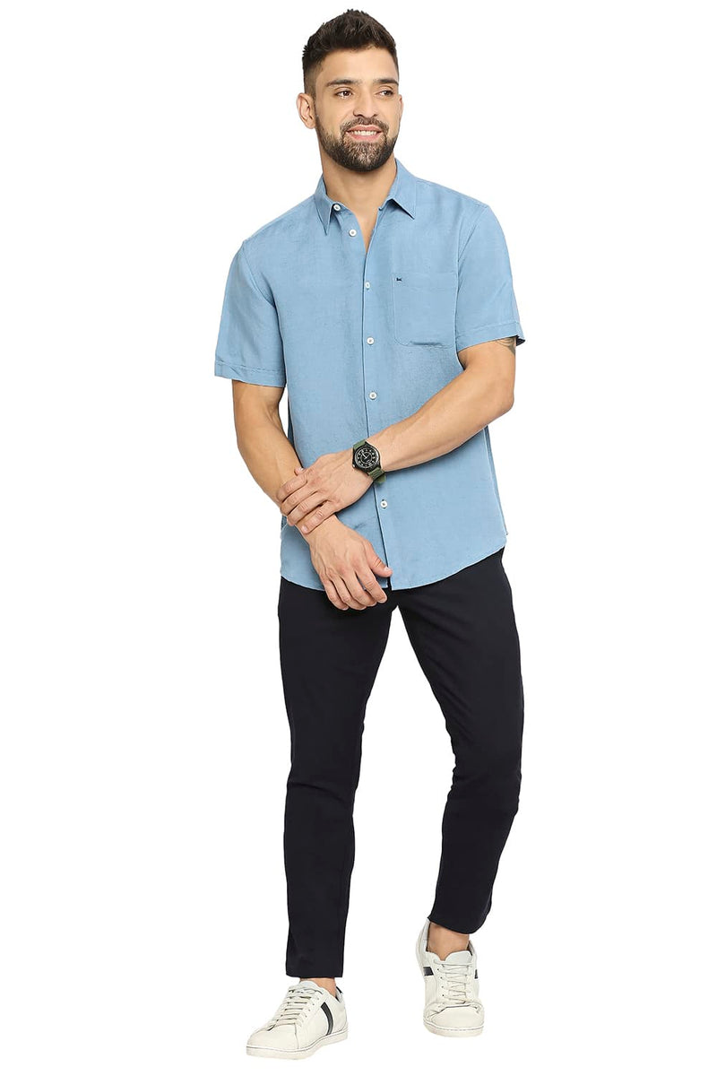 BASICS SLIM FIT LINEN VISCOSE HALFSLEEVES SHIRT