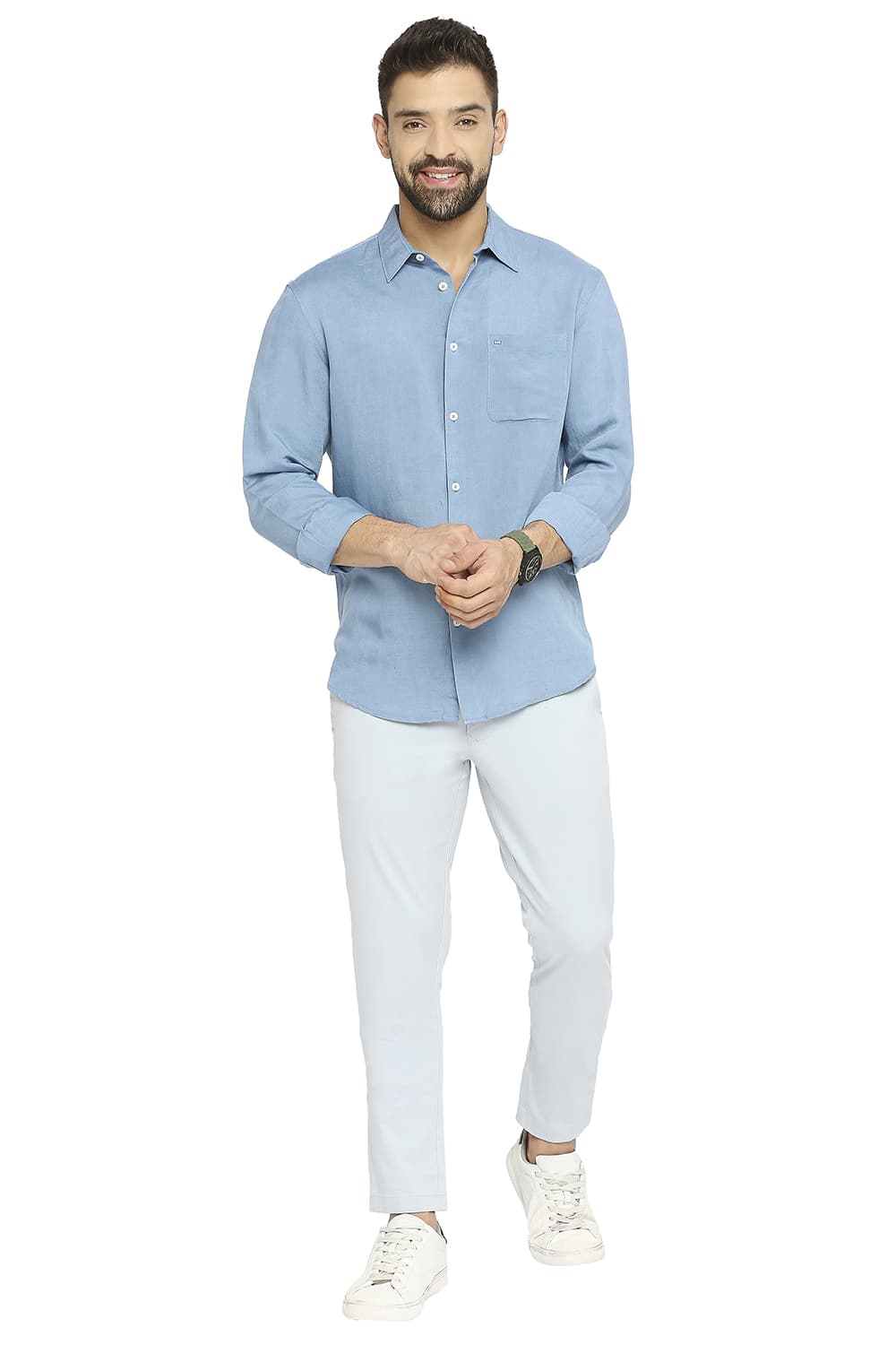 BASICS SLIM FIT LINEN VISCOSE SHIRT