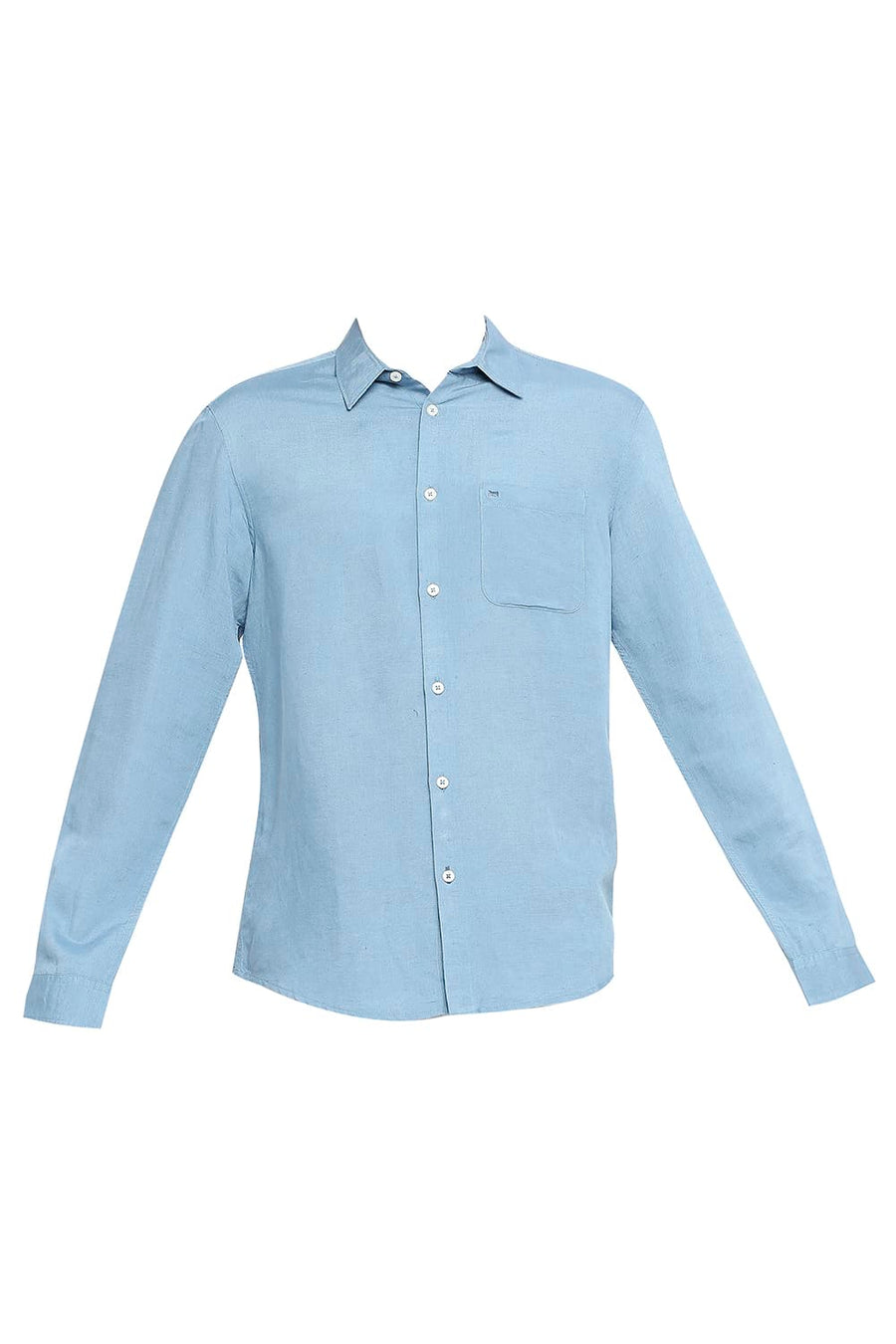 BASICS SLIM FIT MOON BLUE LINEN VISCOSE SHIRT