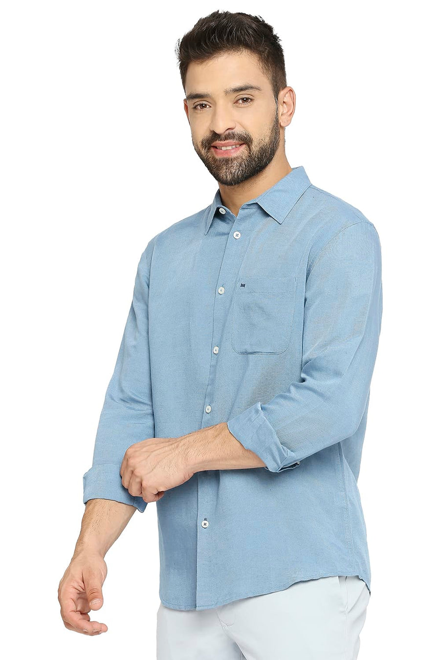 BASICS SLIM FIT MOON BLUE LINEN VISCOSE SHIRT