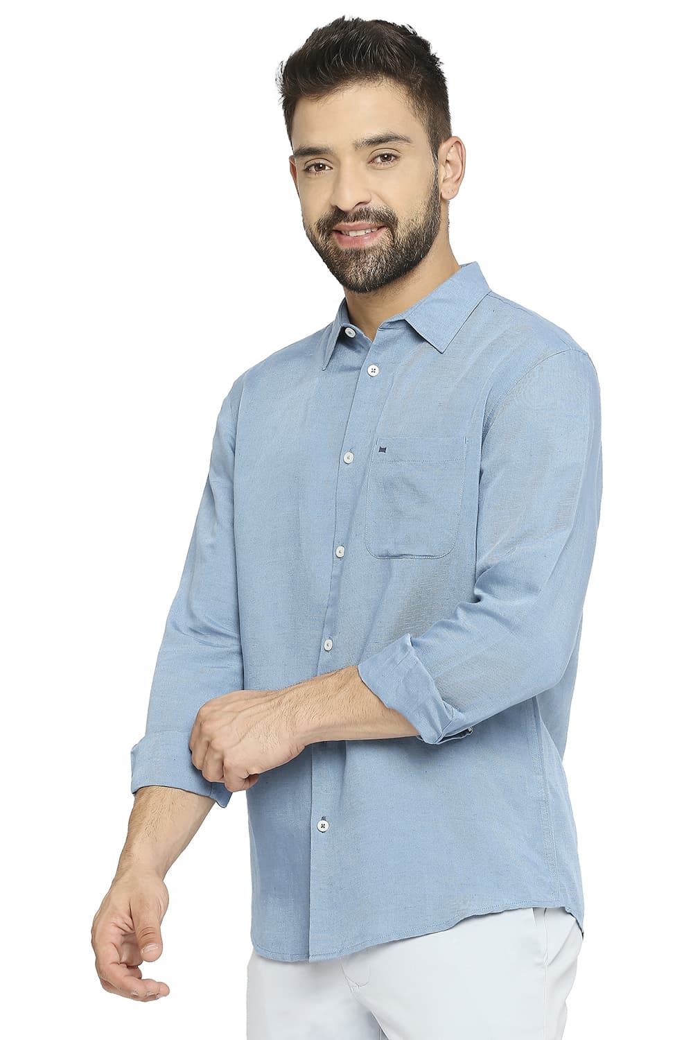 BASICS SLIM FIT LINEN VISCOSE SHIRT