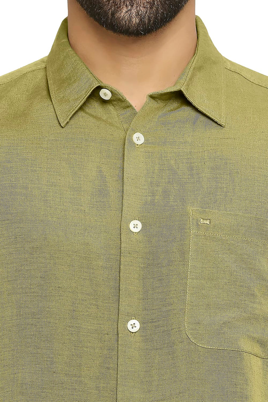 BASICS SLIM FIT DILL OLIVE LINEN VISCOSE SHIRT